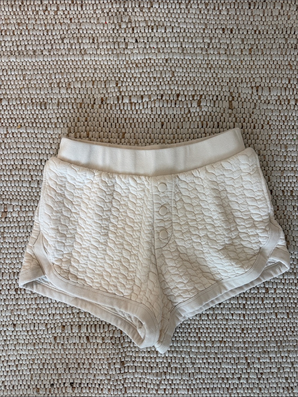 Anthropologie Quilted Cream High-Rise Lounge Shorts